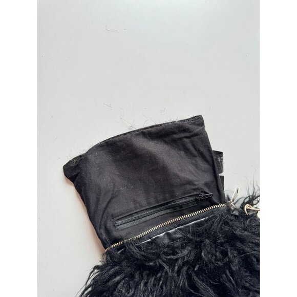ZARA Black Faux Mongolian Fur Convertible Evening Purse Bag - Picture 10 of 16